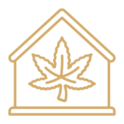 cannabis leaf in house icon