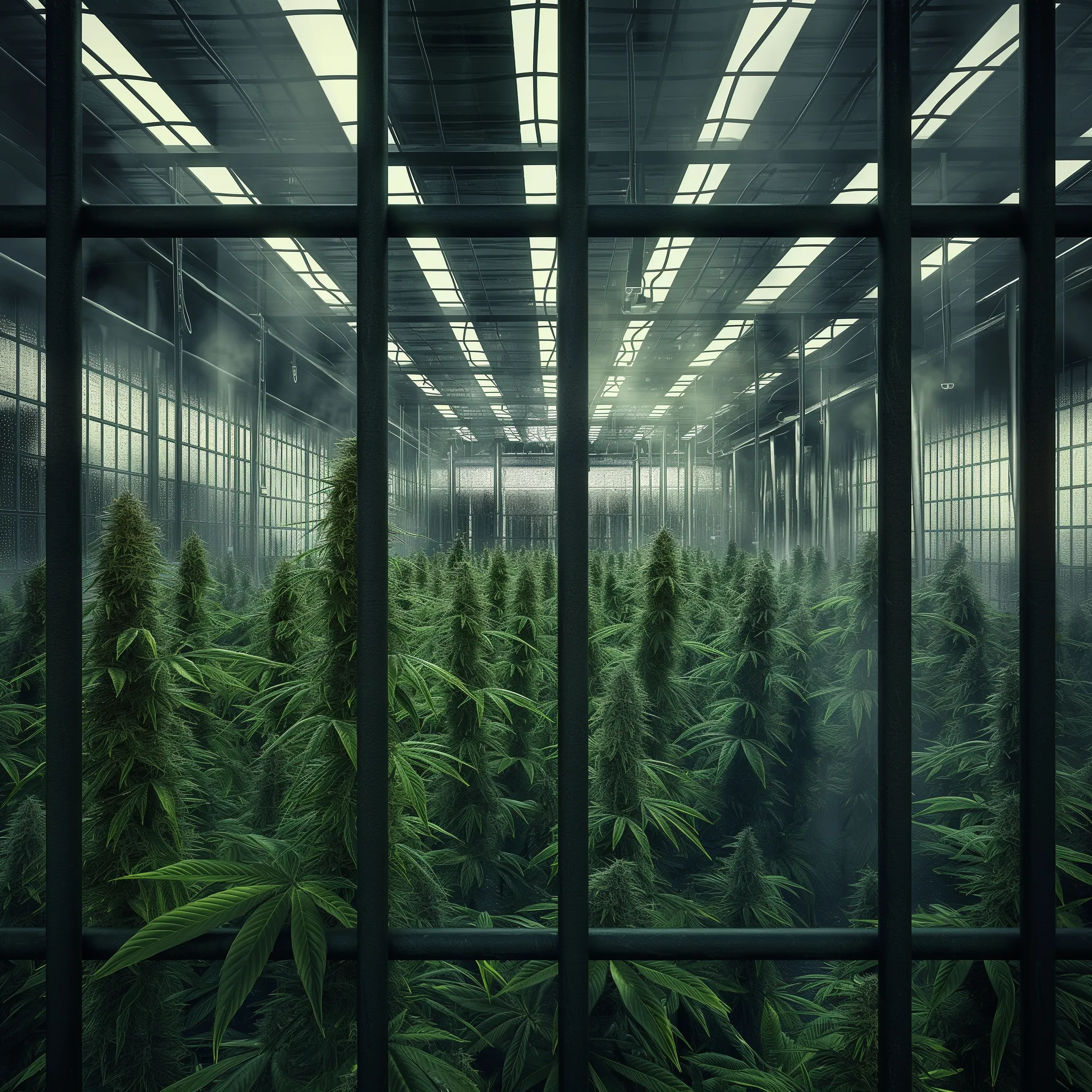 Cannabis plants behind bars