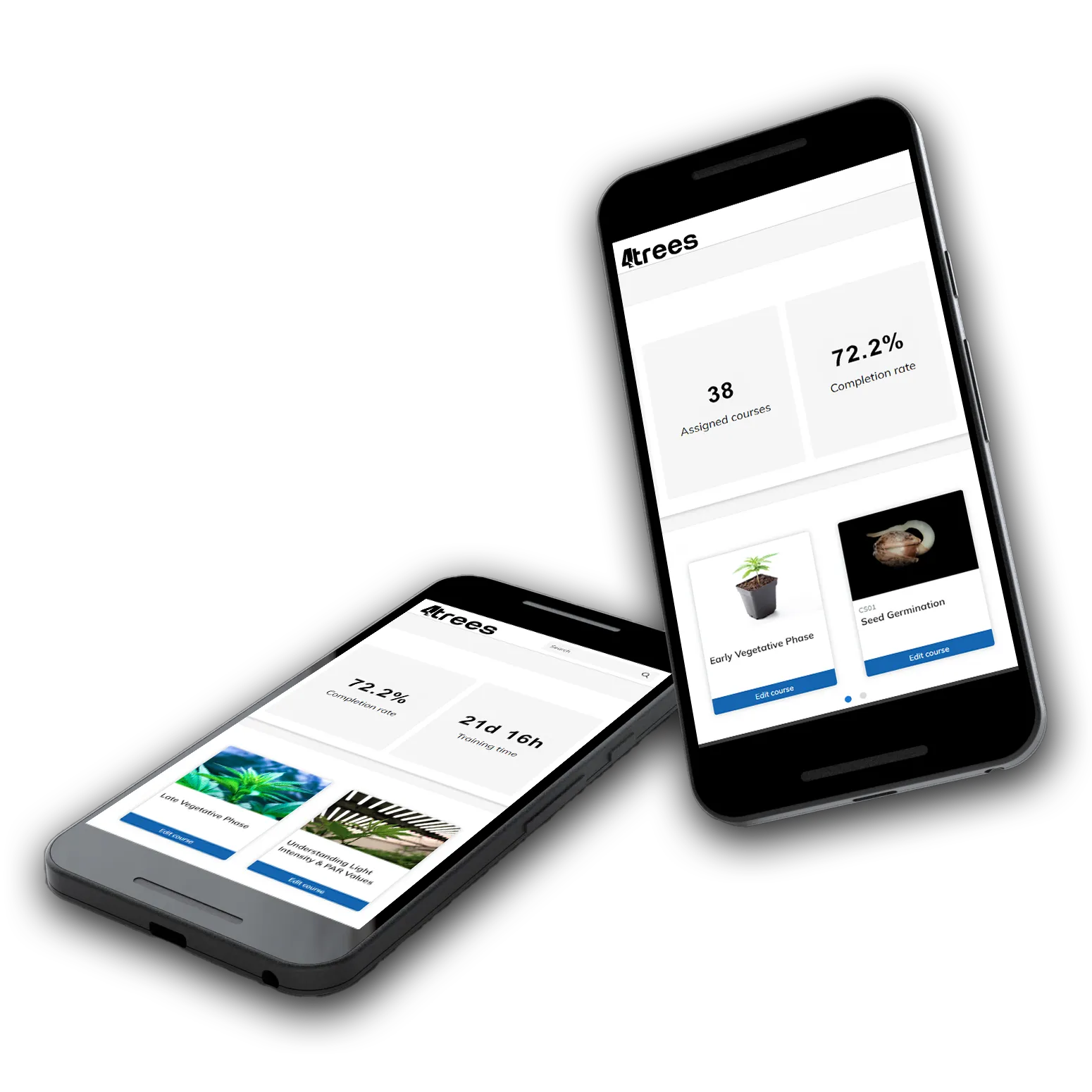 Phones with 4trees Cannabis Buildings learning management system on it
